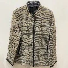 sh2344 豚革　ノーカラージャケット ベージュと黒のストライプ