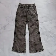 y2k 00s フレアデニムパンツ ムラ グレーブラック vintage