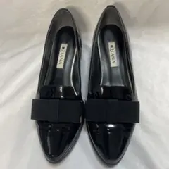 DIANA 23.5 ダイアナ 黒 オペラシューズ パンプス リボン エナメル