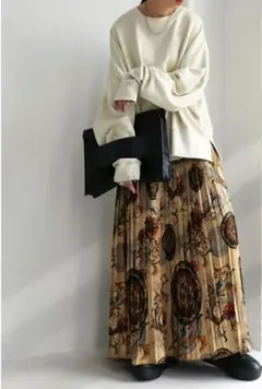 アンティカ antiqua アンティーク柄 プリーツスカート ロングスカート F