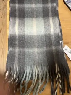 チェック柄 マフラー グレー系 リサイクルポリエステル