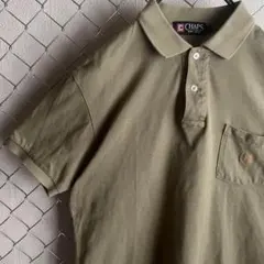 CHAPS チャップス ポロシャツ 半袖 カーキ ワンポイントロゴ刺繡 L