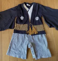 【美品】節句 祝い着 黒 着物風ロンパース 90こどもの日 お食い初め