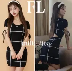 新品タグ付 ダーリッチ バックオープンステッチニットミニワンピース FL 黒