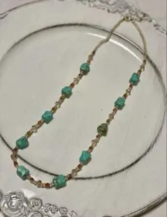 ハンドメイド ターコイズビーズネックレス