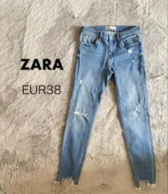 【ZARA】 ダメージデニム EUR38 Mサイズ ライトブルー ジーンズ ザラ