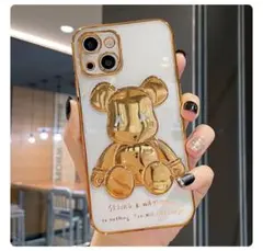 iPhoneケース　iPhone13pro スマホケース　カバー　くま　ゴールド