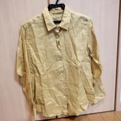 美品　無印良品　リネン100%長袖シャツ　イエロー　М　春夏　涼しげ