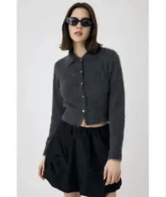 MOUSSY HEART BUTTON FEATHER カーディガングレー