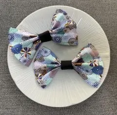 【ハンドメイド】和柄　リボン(青) キッズ