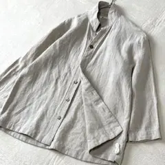 パラスパレス ノーカラー ジャケット ボタンレス 麻 100% グレー F