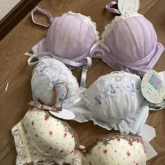 サイズL Lブラジャーセット（紫・水色・花柄）