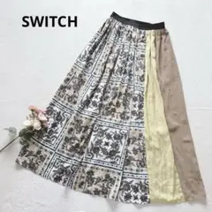 スウィッチ ペイズリー柄 切り替え ロングフレアスカート ウエストゴム 上品 Fのサムネイル
