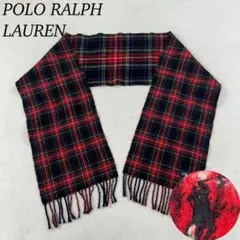 K474 美品 ポロラルフローレン チェック柄 ロゴ刺繍 マフラー レディース