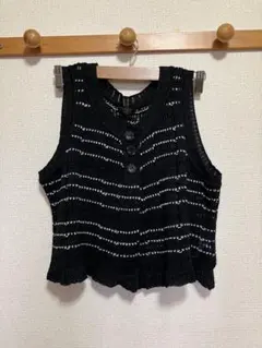 COCO ココ ベスト ジレ コットンブレンド 和紙 透かし編み 黒白 L