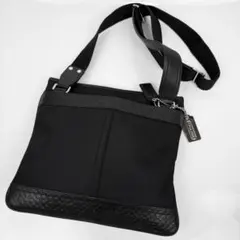 【極美品】COACH コーチ シグネチャー サコッシュ レザー×ナイロン 黒