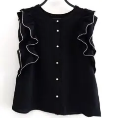 フリル付　黒　ノースリーブ　シャツ　新品　フリーサイズ