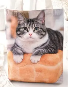 H*a様 人気 猫バッグ　サバ白猫　パン　丈夫な新品トートバッグ　オリジナル　大のサムネイル