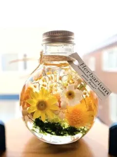 ハーバリウム 100ml ネコ瓶 ❁小粒ミモザ＆オレンジ❁