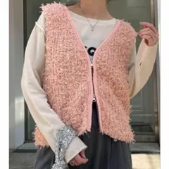 新品　CIAOPANIC TYPY リボンチュールヤーンZIPベスト　ピンク