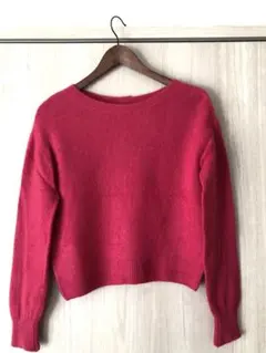 ピンク 長袖カシミアニットセーター バックボタン付き