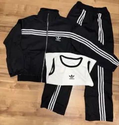 adidas デニムセットアップ 黒/白 3本ライン