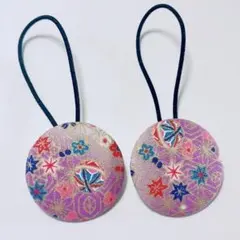 ハンドメイド 和風 花柄 ヘアゴム2個セット