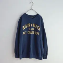 3777【BLACK×BLACK】ロゴトレーナー　スウェット　Ｓ　ネイビー