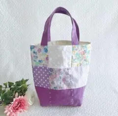 トートバッグ　サブバック　パッチワーク　ハンドメイド　レース　花柄