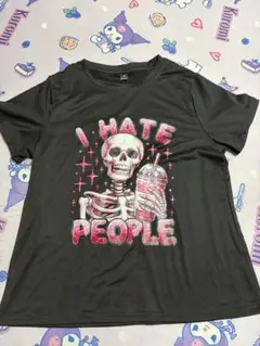 I HATE PEOPLE スカルプリント 半袖Tシャツ ブラック XL