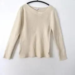 GLOBAL WORK リブニット M ベージュ アシメネック 長袖 きれいめ