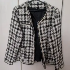 ノーカラー白黒チェックジャケット