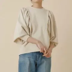 ADAM ET ROPE' ギャザースウェットカットソー長袖ベージュのサムネイル