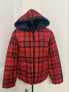 adidas フード付きダウンジャケット 赤黒チェック