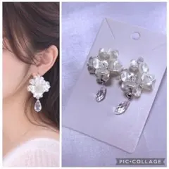 No.984 鈴丸ビーズピアス バブル 泡 しゃぼん玉 クリア 青 紫 シルバー