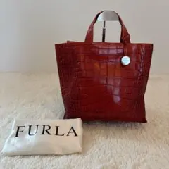 【保存袋付】FURLA フルラ ディバイドイット クロコ型押し トート 赤