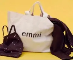 【emmi 】【新品未使用】 トートバッグ　白×ダークブラウン　大きめ
