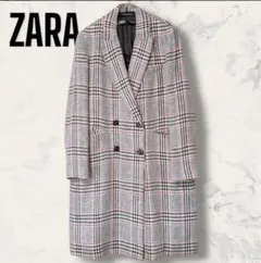 ZARA ダブルブレスト チェック ロング コート