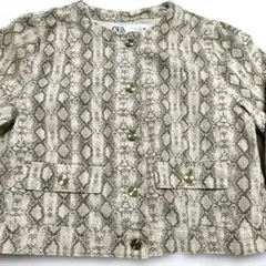 【美品】ZARA パイソン柄 ノーカラージャケット Lサイズ