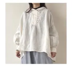 tumugu: ツムグ ふわふわローン ロングブラウス ライトグレー 