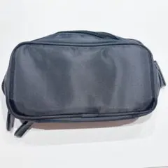 ポーチ 黒 ブラック 収納 コスメ 小物 ポケット チャック 2段 軽量