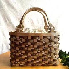 エコクラフト クラフトバック 巾着付き お花模様のかごバック ハンドバック 着物