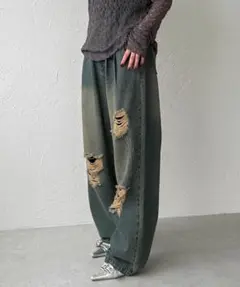 ヴィンテージ加工 ダメージ ワイドデニムパンツ　タグ付きのサムネイル