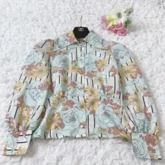 【美品】花柄 総柄 レトロブラウス