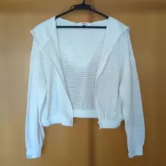 Pink Latte フード付きパーカー 　L ストライプ　白