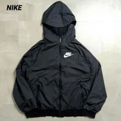 NIKEナイロンジャケットブラックフード付きスウォッシュ小さめメンズS〜M 古着