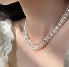 ❂パール調ネックレス 2本セット 重ね付け 上品 華やか パーティー 冠婚葬祭