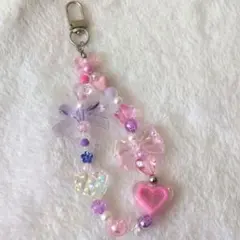ハンドメイド　ストラップ　ピンク×紫
