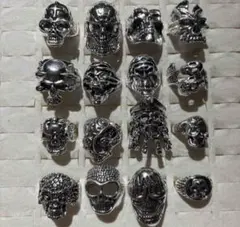 新品　メンズ　スカルリング16点まとめ売り　セット D ゴシック　ドクロ　骸骨