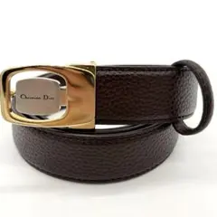 【美品】 DIOR ベルト ゴールド シボ ロゴ刻印 ブラウン シボ ビジネス